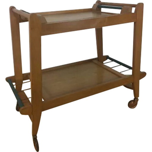 Carrito de servicio vintage de madera maciza, años 50