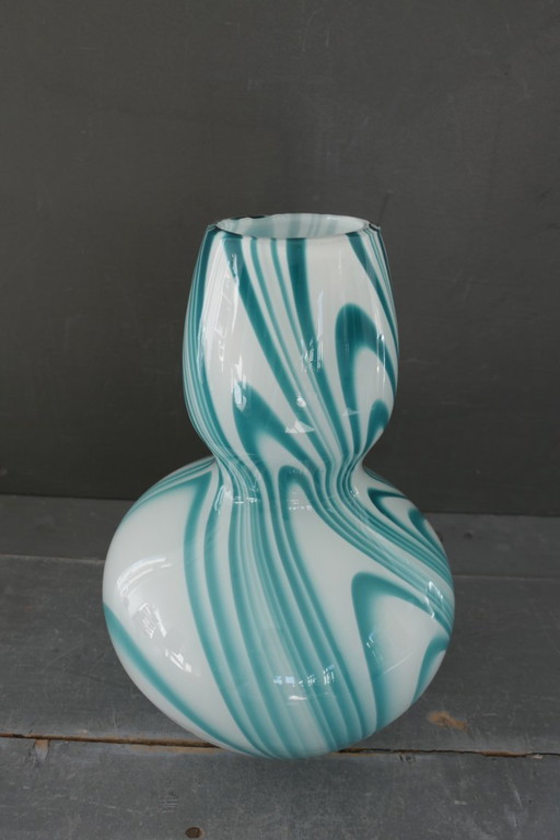 Vintage Carlo Moretti Vase Glass White Turquoise – vazen (photo 2 of 6)