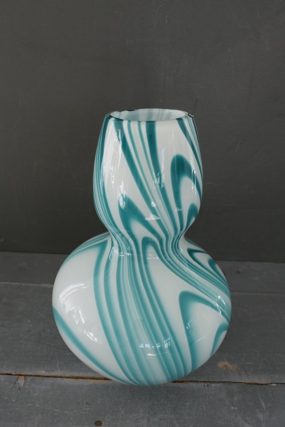 Vintage Carlo Moretti Vase Glass White Turquoise (photo 2 of 6)