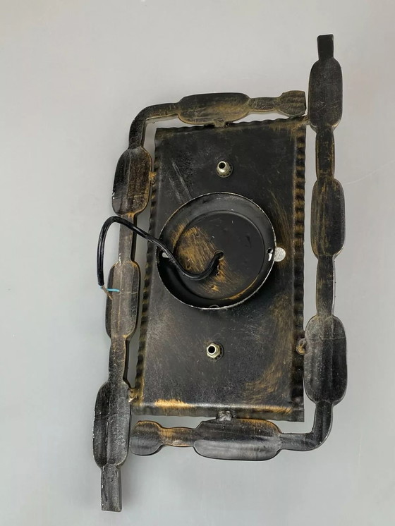 Image 1 of 60s 70s Brutalist Applique murale fer & verre Wall Lamp 60s 70s