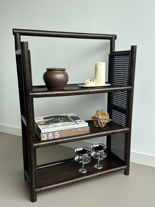 Armoire manou vintage en sangle marron, rack en bois rétro 70's