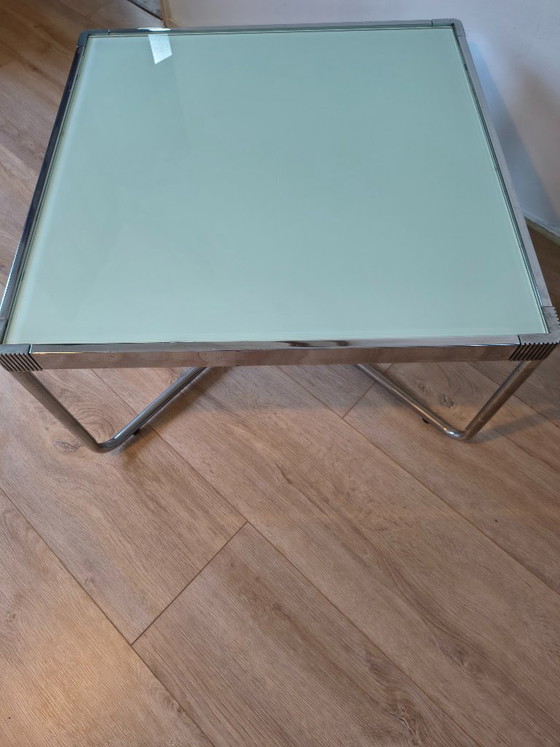 Table basse vintage en chrome – Verre dépoli (Menthe/Verre laiteux) – Tables basses, Métal (photo 3 of 7)