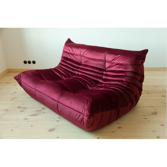 Image 1 of Togo vintage living room set in burgundy velvet by Michel Ducaroy for Ligne Roset, France 1970