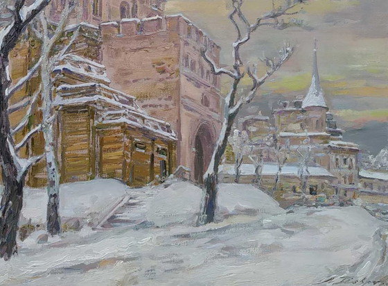 Original Oil Painting Winter Landscape Architecture Golden Gate – Paintings & Drawings, Canvas (photo 5 of 5)