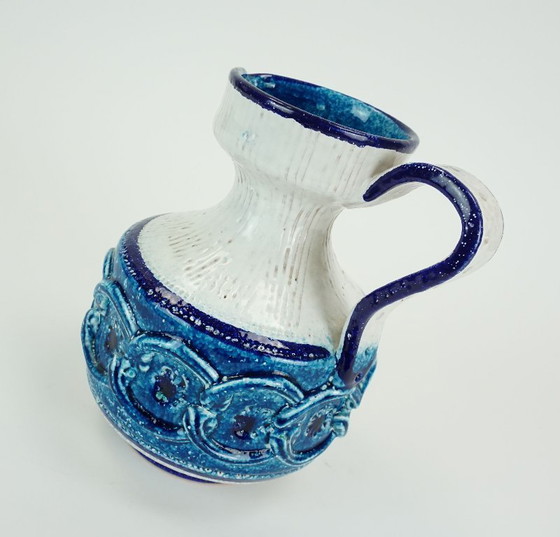 Image 1 of italian mid century VASE nuovo rinascimento relief decor white blue turquoise bitossi era