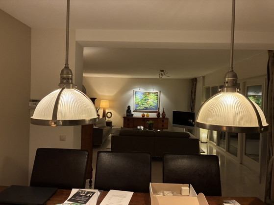 2 beautiful industrial pendant lamps with a robust appearance. – Chrome, Glass (photo 5 of 6)