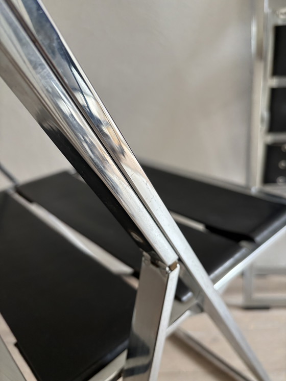 Image 1 of 2x Vintage Lubke Klapstoel Leer Chroom 1970