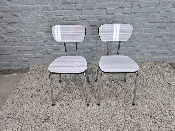 Set of 2 Vintage Design Kitchen Chairs by Brabantia, Checkered Formica, The Netherlands, 1960s (photo 2 of 12)