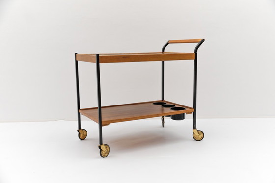 Image 1 of Vintage serveerwagen van walnoothout en keramiek, jaren 60