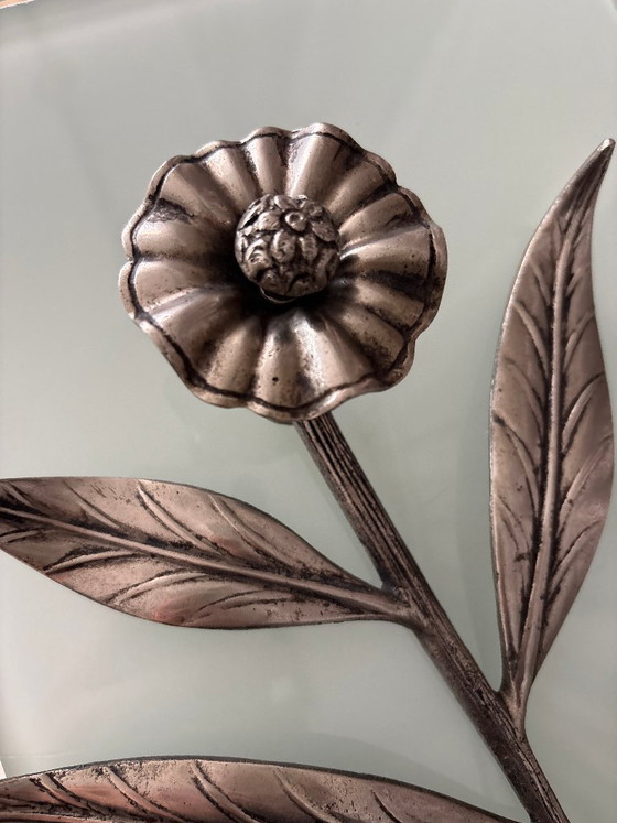 Pair of floral wall sconces, silver-colored metal, Candle holders (photo 7 of 11)