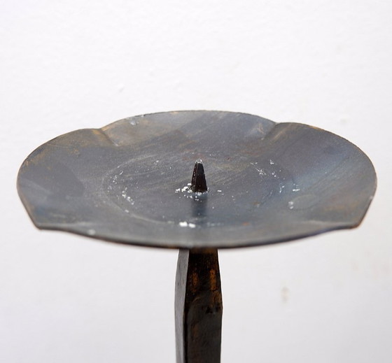 Image 1 of Set of 3 brutalist tripod candlesticks/candle holders in wrought iron