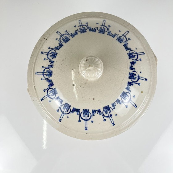 Antica bouillotte / cocotte in gres di Saint Uze, decoro blu, inizio XX secolo – Stoviglie, Ceramica (photo 4 of 14)