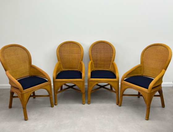 Image 1 of Vintage ( pencil reed ) eettafel met 4 bijpassende stoelen