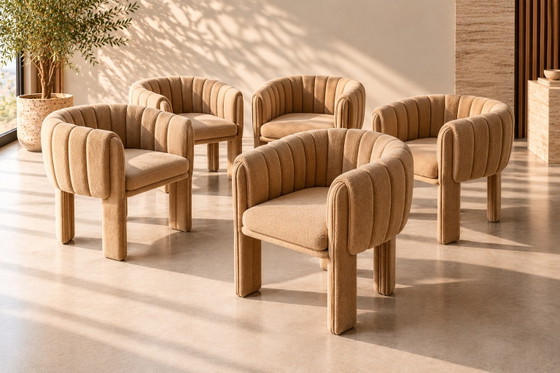 Set of 6 Elenora Armchairs, Beige bouclé, Velvet (photo 4 of 6)