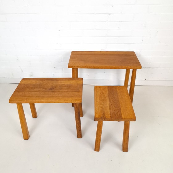 Vintage Brutalist Jaren 60/70 Eikenhout Nesting Tables – Bijzettafels, Wood (photo 6 of 9)