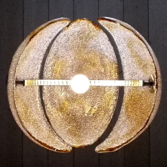 Image 1 of Rara lampada a sospensione in vetro soffiato a mano e cromo di Murano degli anni '60.