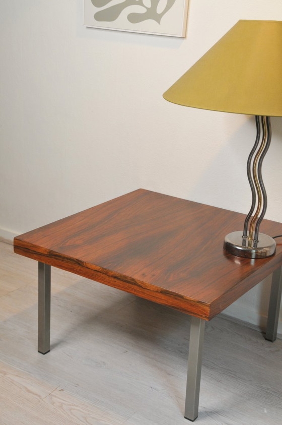 Image 1 of Tavolino moderno vintage in palissandro con gambe in acciaio design midcentury acciaio