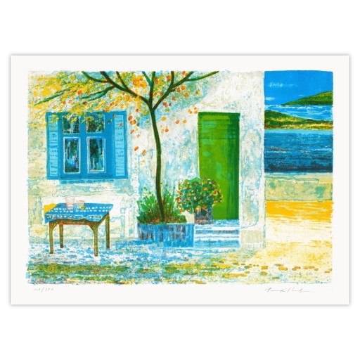 Jean Pierre POPHILLAT Litografía firmada Les Volets Bleus 1985 – lithos zeefdrukken, Paper