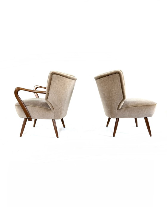 Image 1 of 2x vintage velvet cocktail fauteuils ‘60