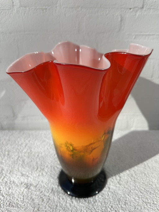 Große italienische Murano-Stil Taschentuchvase – 70er Fazzoletto