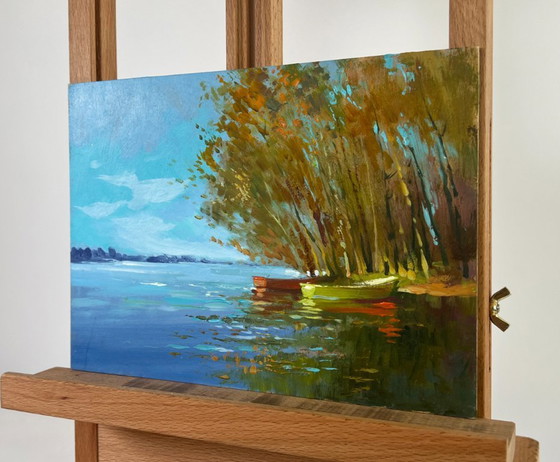 Image 1 of Original Oil Painting Coastal River Landscape Between water and trees