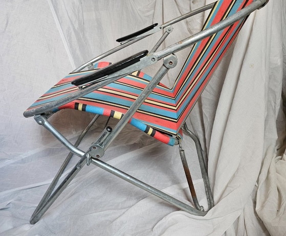 Rasti folding chair with striped fabric, Metal, Textile, Red, Vintage (photo 2 of 8)