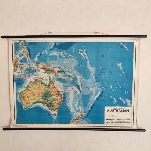 XXL Vintage School Map / Topography of Australia / 1950 – wanddecoratie, Textile