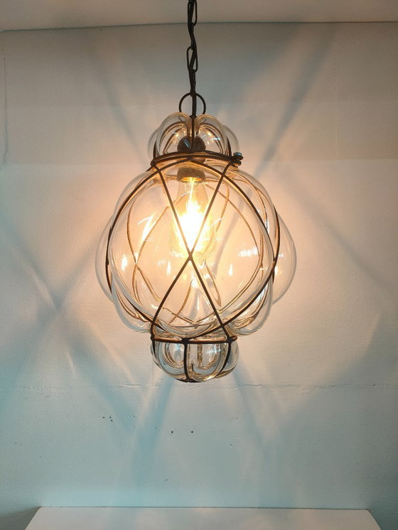 Image 1 of Venetian Pendant Lamp Spherical Glass with Metal Framework.