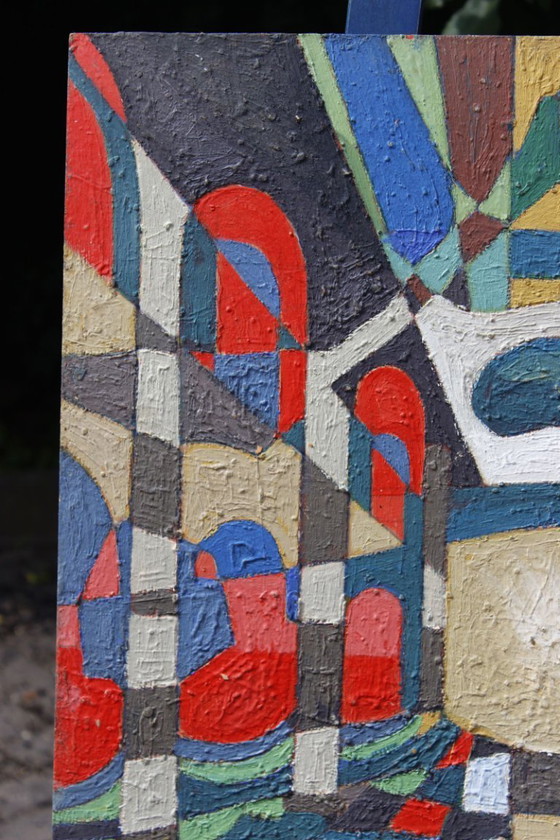 Image 1 of Jean Besnard (1922-2007) Olio su cartone Astrazione geometrica Op Art 1983