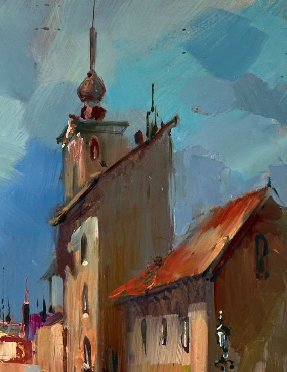 Original Oil Painting Urban Landscape Architecture Bridge City With A River – Paintings & Drawings, Mdf (photo 4 of 9)