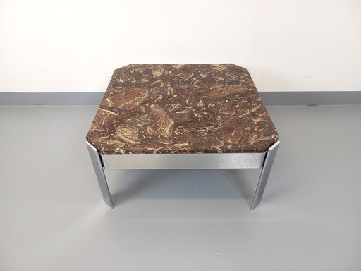 Vintage Square Coffee Table in Marble and Chromed Metal from the 70s