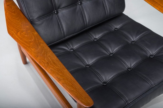 Image 1 of  Mid Century Modern FD 164 fauteuil in teak en zwart leer van Arne Vodder voor Cado, Denemarken, 1960