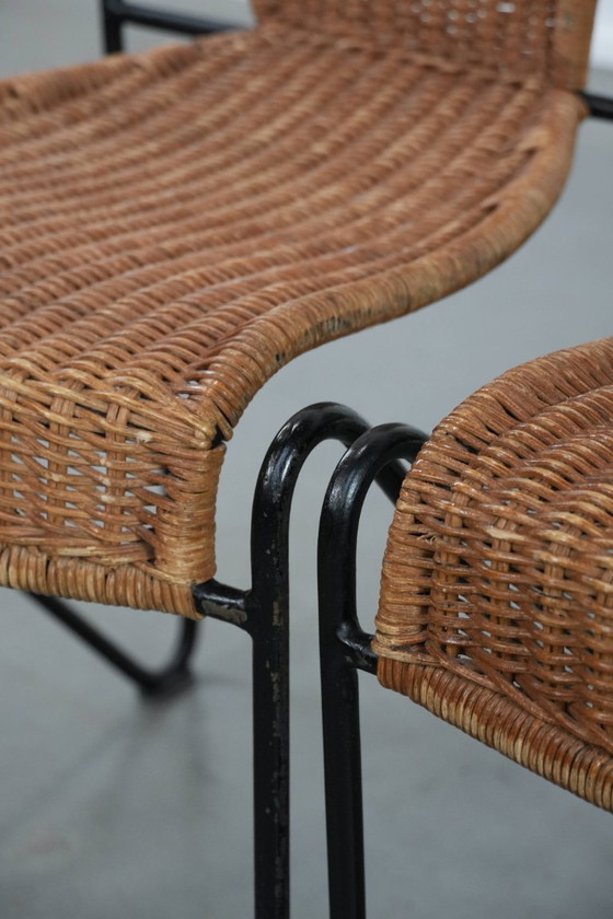 Image 1 of 2x Vintage design eetkamerstoelen van Frederick Weinberg met een gietijzeren frame