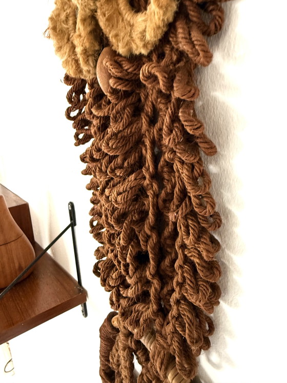 Vintage macramé owl wall hanging, 1970s – Wall decoration, Wood, Textile (photo 5 of 7)