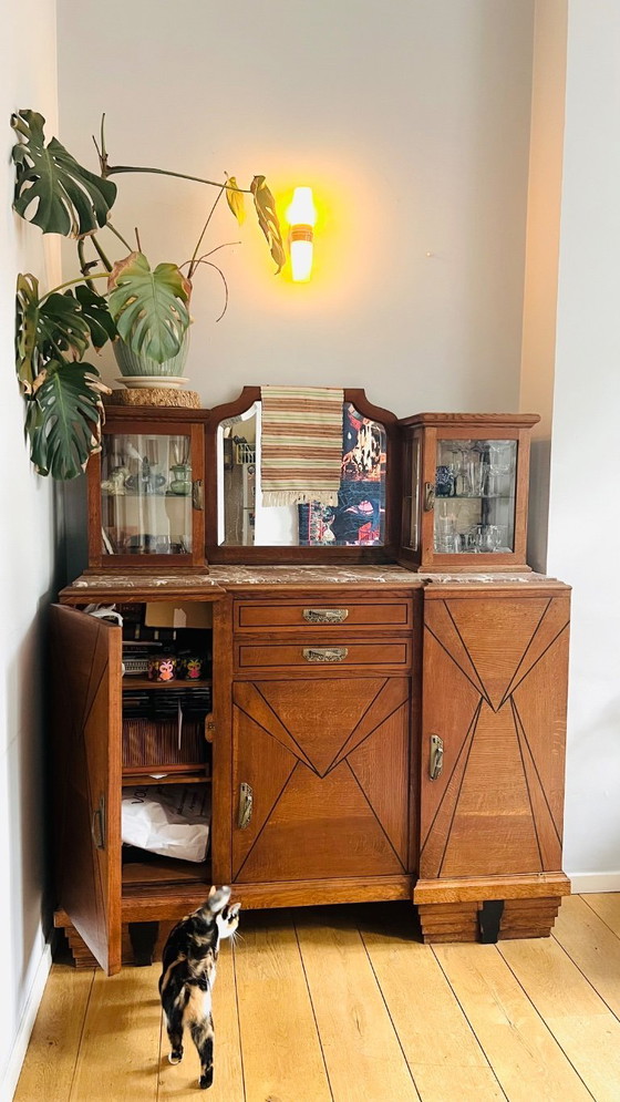 Image 1 of Buffet-/Vitrinenschrank im Art-Deco-Stil mit viel Stauraum, geschliffenem Glas und Spiegel