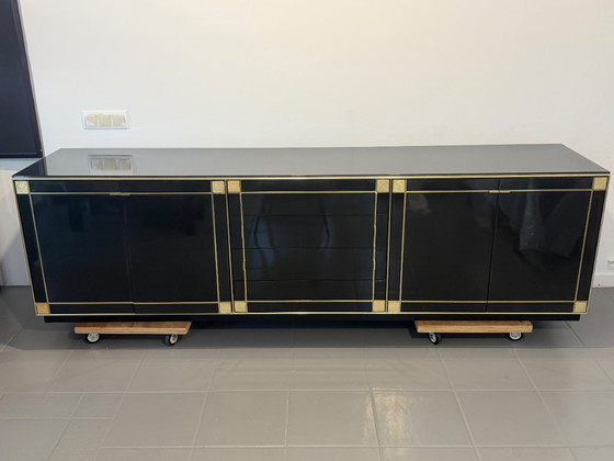 Pierre Cardin Sideboard With Brass Black Lacquered Shell Inlays, 1980 – Wood (photo 5 of 64)