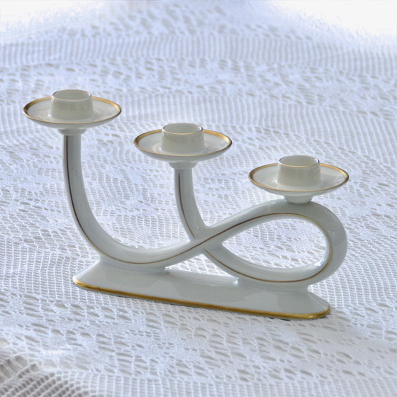 Image 1 of Beierse porseleinen kandelaar Gesigneerd Edelstein