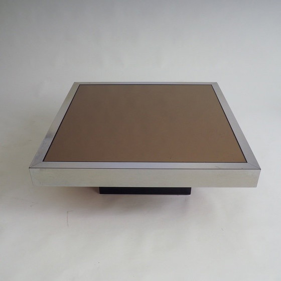 Image 1 of Tavolino in acciaio inox con piano in vetro marrone