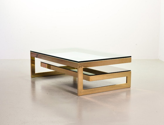 Image 1 of Hollywood Regency Belgo-Chrom Architectural G-Table 23-Carat Goldplated with Glass Tops. Belgium, 1970s. 