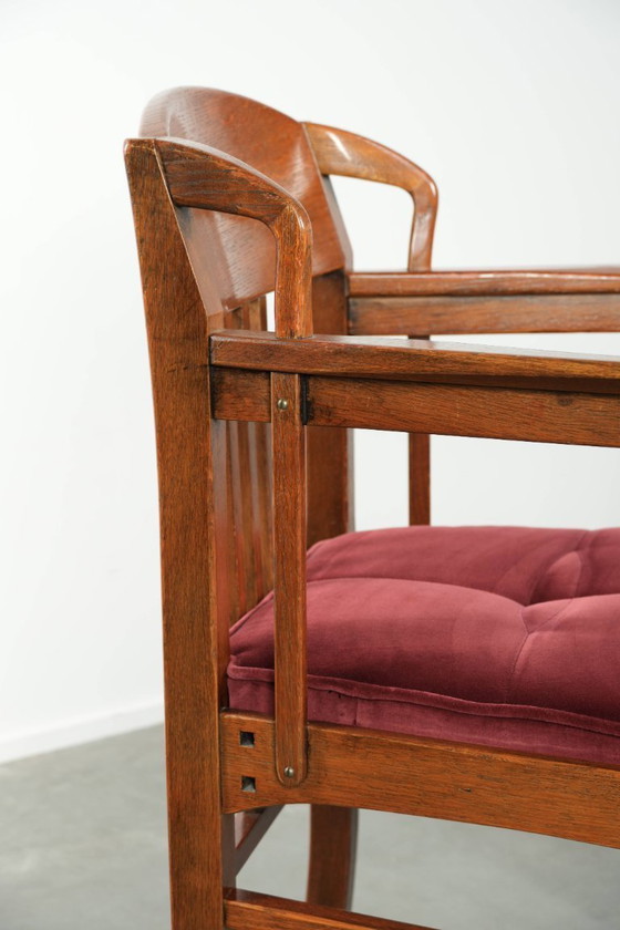 Image 1 of Chaise de salle à manger/chaise d'appoint Schuitema de style Art nouveau/Jugendstil avec revêtement en tissu rouge