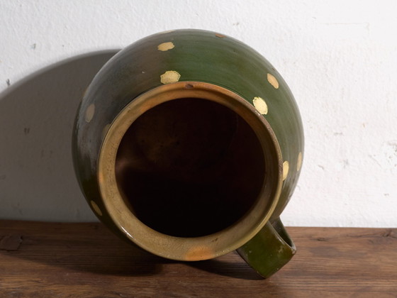 Coppia di brocche antiche in ceramica smaltata, Europa Centrale, circa 1920, Stoviglie, Verde (foto 6 di 11)