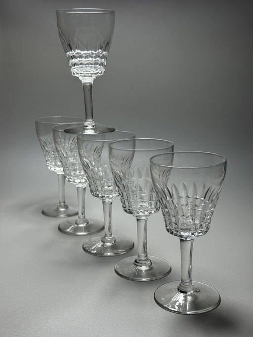 Set van 6 grote kristallen wijn- of waterglazen – Val Saint Lambert “Service Mery” – Art Deco