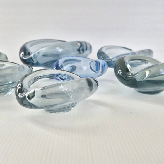 Image 1 of SET DE 7 CENDRIERS VINTAGE 1950 EN VERRE SERIE AKVA DE PER LUKTEN HOLMEGAARD