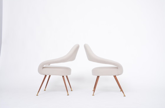 Image 1 of Pair of Rare Italian Mid-Century Lounge Chairs in the style of Model DU 55 P by Gastone Rinaldi