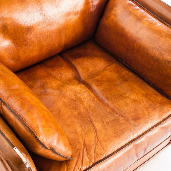 Fauteuil club vintage Roche Bobois. Cuir de buffle camel. France, années 1980 – Leather (photo 6 of 18)