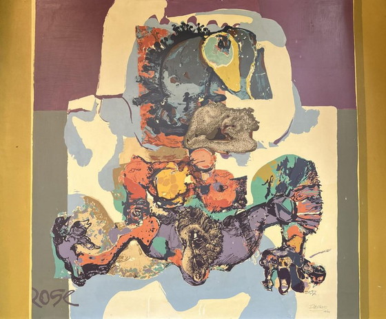 Bernard Desfrere, Cobra Movement Rose, Sérigraphie à l'huile, 1972 – Tirages d'art, Paper, Abstract (photo 12 of 17)