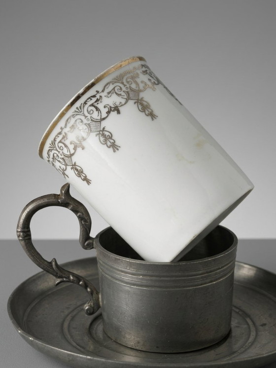 Trois tasses en porcelaine de Limoges et étain – XXe siècle – Vaisselle (photo 3 of 5)
