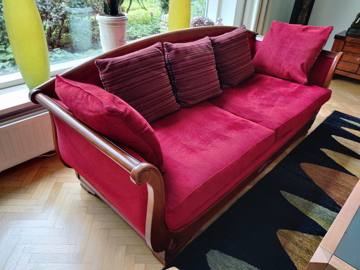 Castle Sofa Spacious 3-seater. Bordeaux Red Floor Fabric. Fine Condition.
