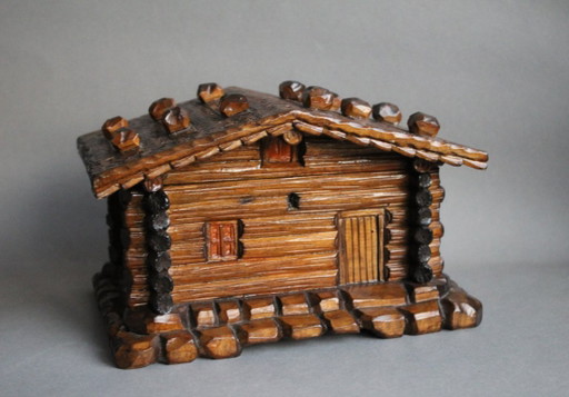 Wooden box, log cabin style, handmade, unique piece with secret compartment for the key