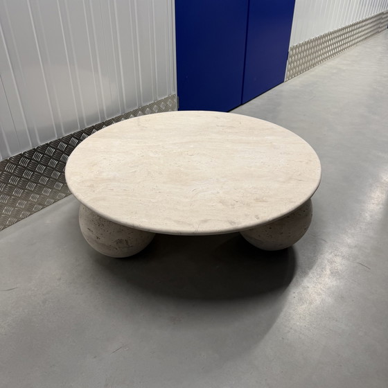 Image 1 of Beige travertine coffee table
